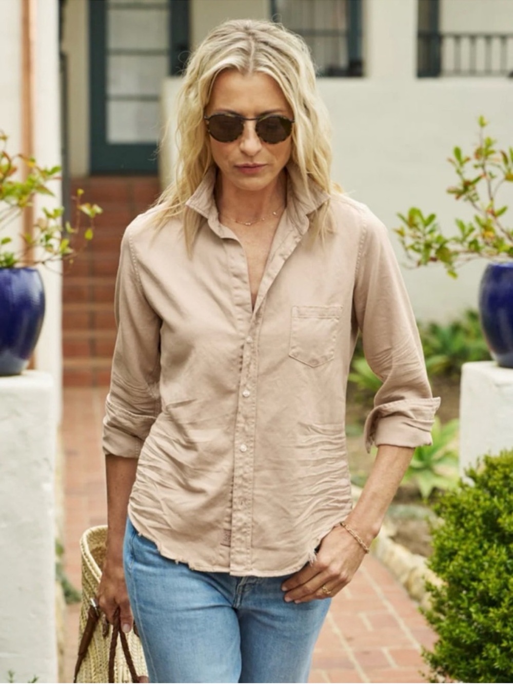 Frank & Eileen Beige Button-Down Denim Shirt